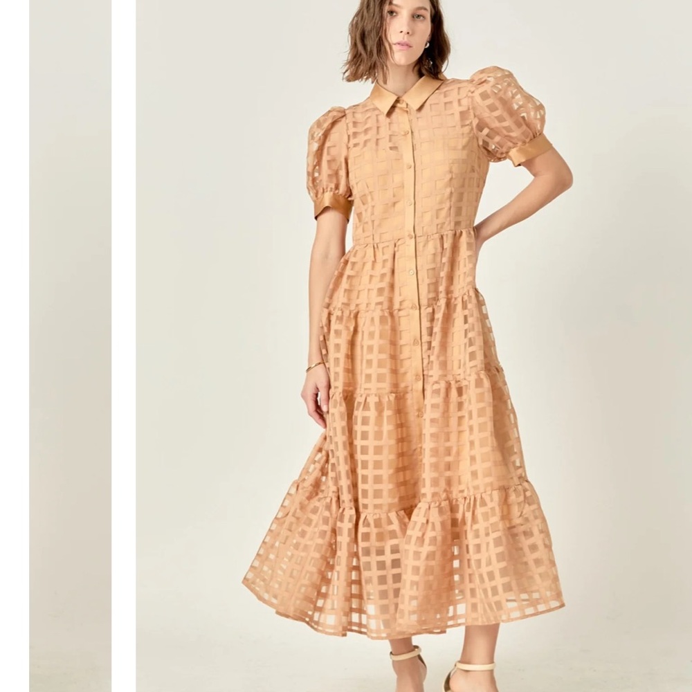 English Factory Gridded organza tiered maxi dress